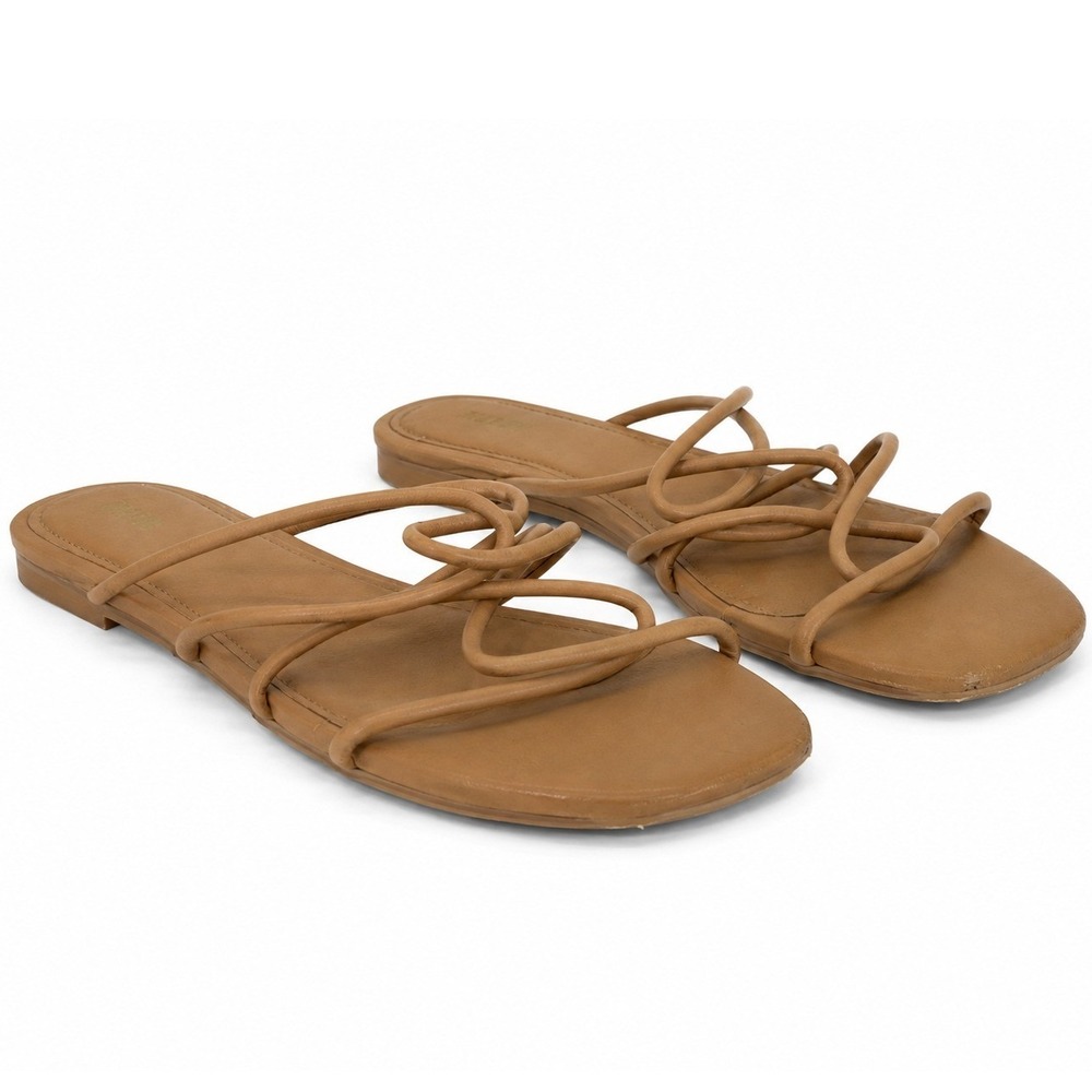 Maeve Tan Brown Strappy Square Toe Flat‎ Sandals Slides Womens 9M